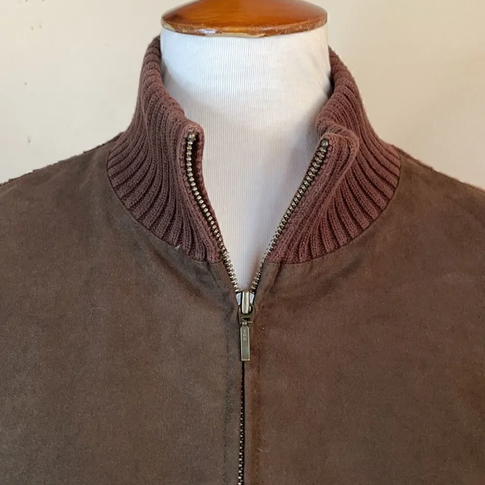 Jones New York Sport Brown Suede Mixed Media Full Zip Jacket (Size: Large)